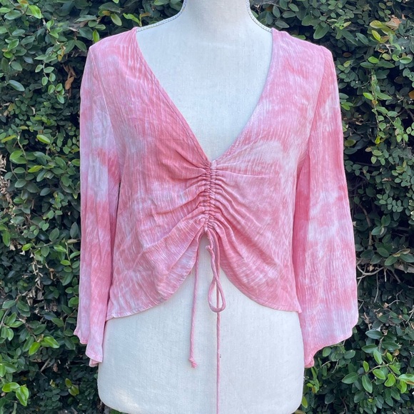 Gauzy Crop Blouse Top Lightweight Semi Sheer Flutter Sleeve Size  Small - Picture 1 of 9